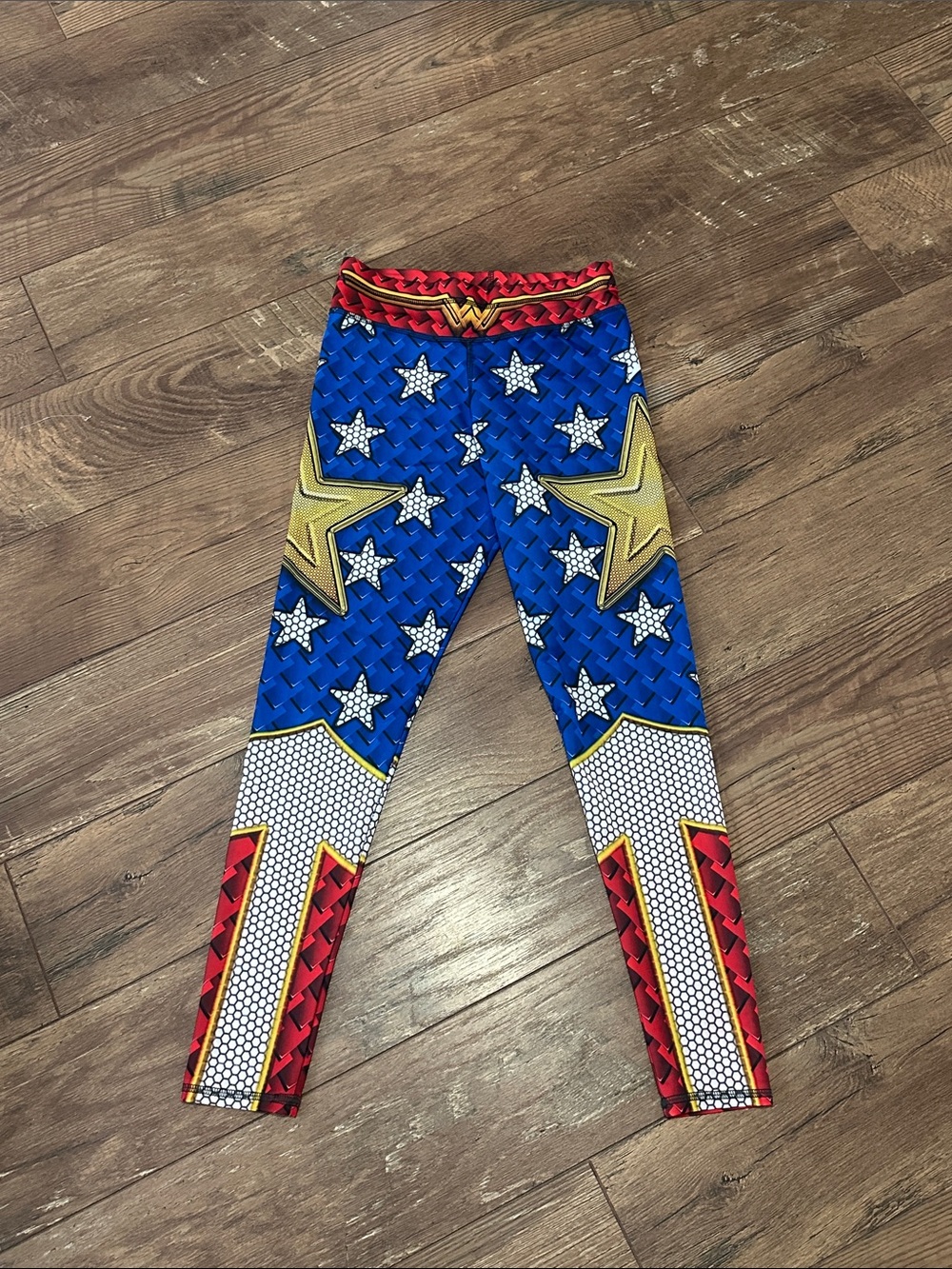 Wonder Woman Inspired Star Print Leggings - Blue, Red, Gold